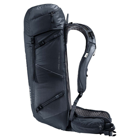 Black hiking backpack on a white background