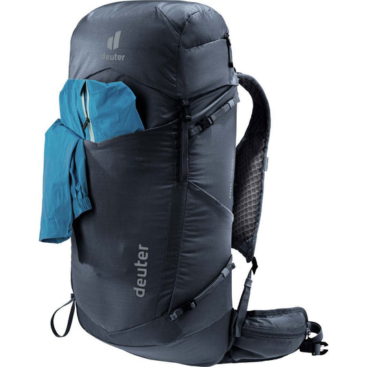Gray hiking backpack with a blue item on a white background