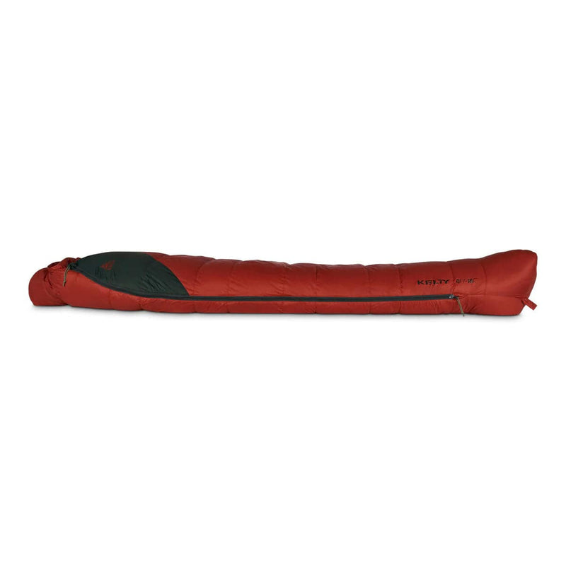 Load image into Gallery viewer, Red sleeping bag with black interior on a white background
