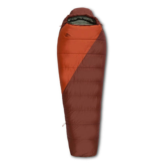 Orange and brown sleeping bag on a white background