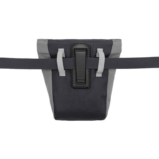 Black and gray bag with a strap on a white background