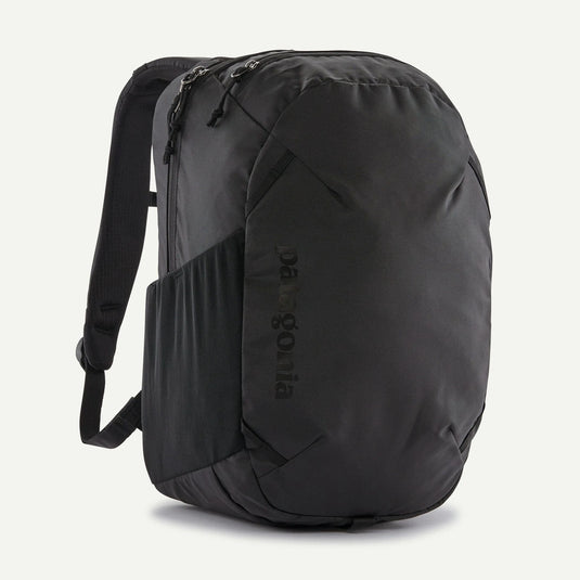 Black backpack with patagonia logo on a white background