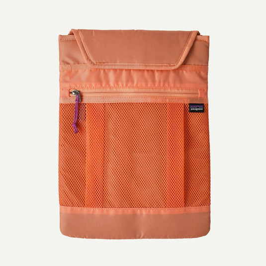 Orange mesh pouch with zipper compartment on a white background