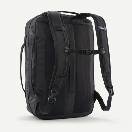 Black backpack with Patagonia logo on a white background