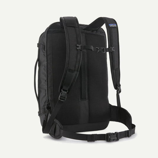 Black backpack with Patagonia logo on a white background