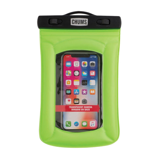 Green phone case with Chums branding on a white background