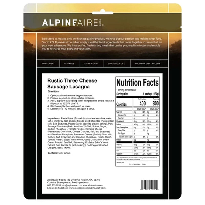 Load image into Gallery viewer, AlpineAire Rustic Three Cheese Sausage Lasagna
