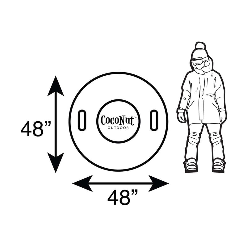 Load image into Gallery viewer, Measurement chart showing a 48-inch diameter disc with a person wearing outdoor gear for scale.

