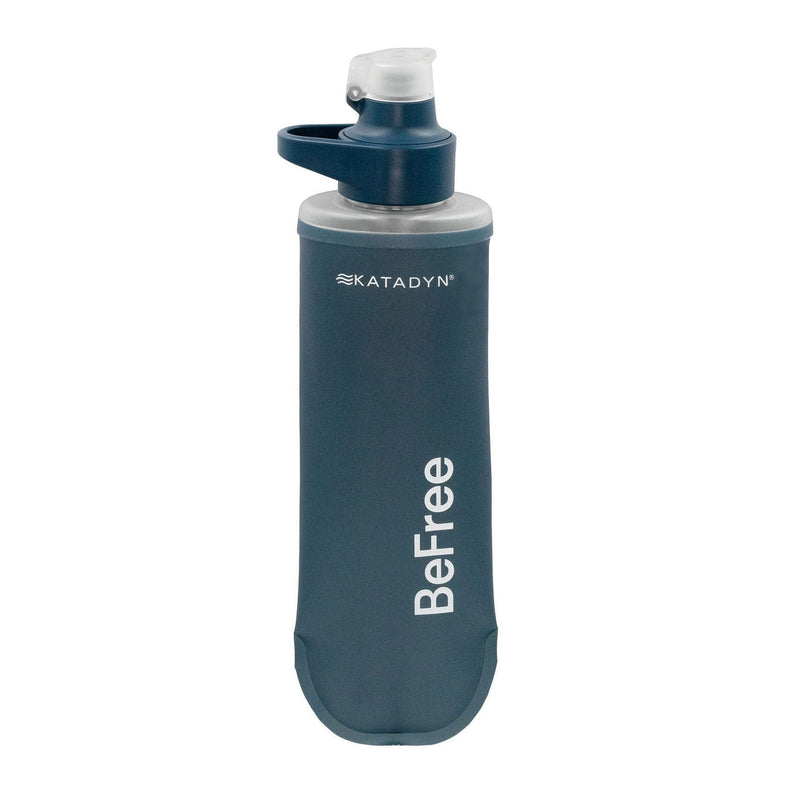 Load image into Gallery viewer, Blue Katadyn water filter bottle with 'BeFree' text on a white background
