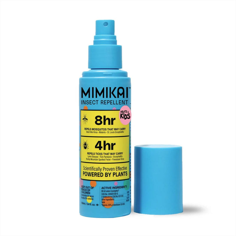 Load image into Gallery viewer, Blue bottle of Mimikai insect repellent with yellow label on a white background
