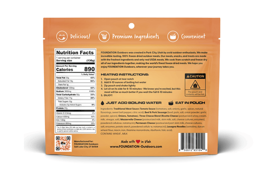 FOUNDATION Outdoors Lasagna Meal