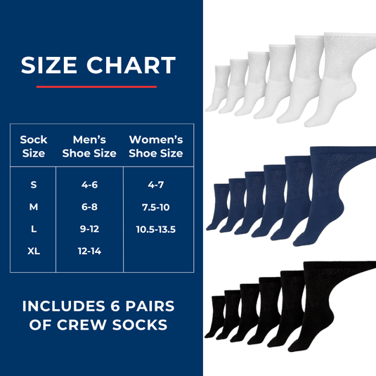 Diabetic Sock Club Women's Cotton Diabetic Crew Socks (6 Pair)