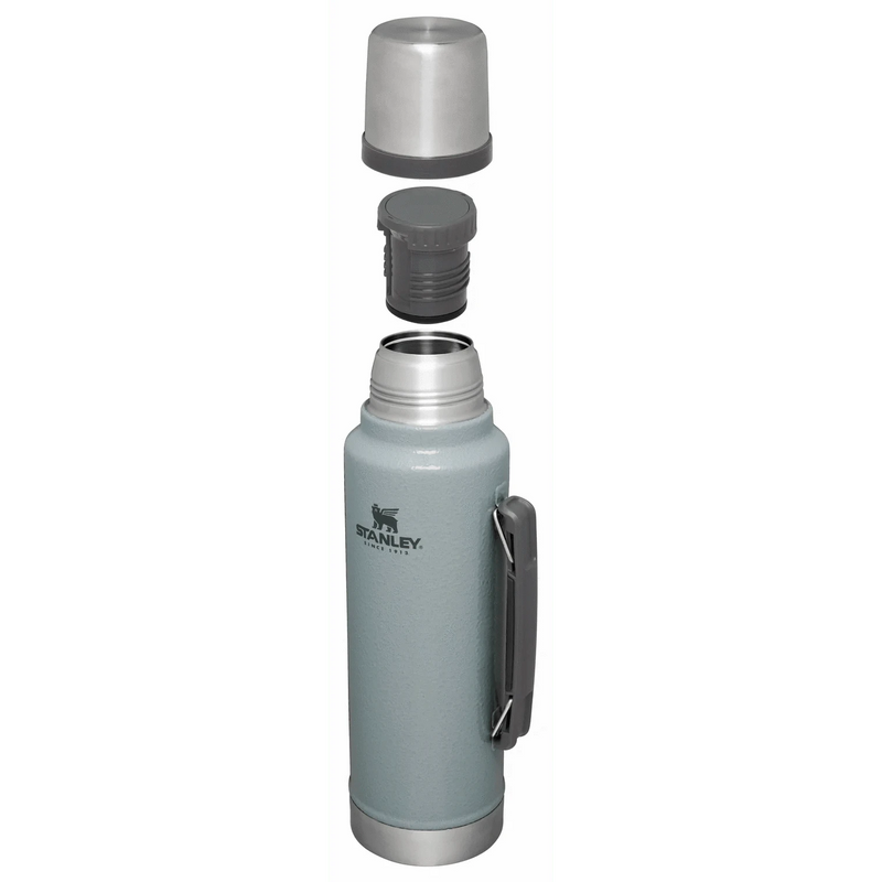 Load image into Gallery viewer, Gray Stanley vacuum bottle with two additional lids on a white background

