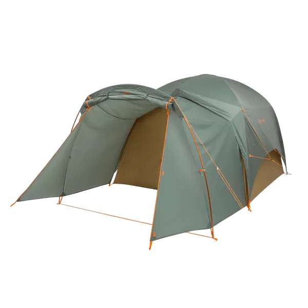 Load image into Gallery viewer, Green camping tent with brown interior on a white background
