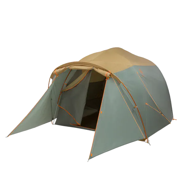 Load image into Gallery viewer, Two-toned camping tent with beige top and green sides on a white background
