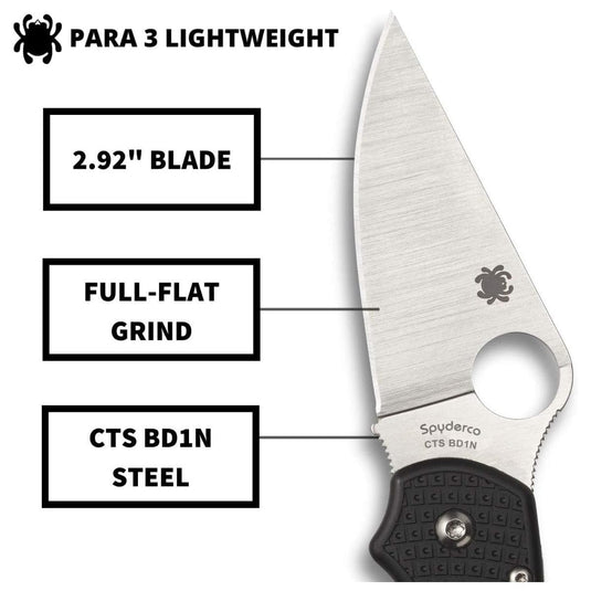 Spyderco Para 3 Black Lightweight Plain Edge