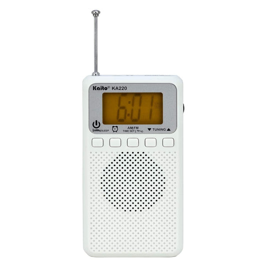 Kaito KA220W Pocket Digital AM/FM Radio with Alarm Clock & Sleep Timer 