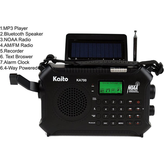Kaito KA700 Voyager AM/FM NOAA Weather Radio Recorder with Bluetooth, Dynamo & Solar
