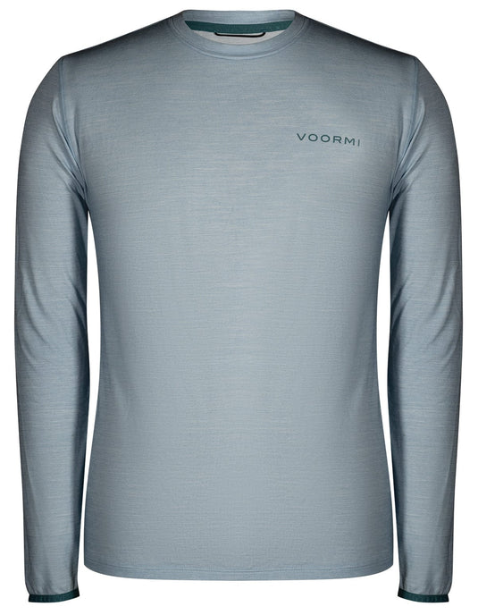 Gray long-sleeve shirt with 'VOOM!' branding on a white background
