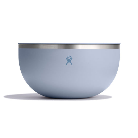 Blue bowl with a silver rim on a white background