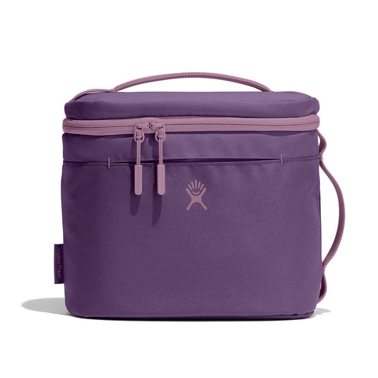 Purple cooler bag with a visible brand logo on a white background
