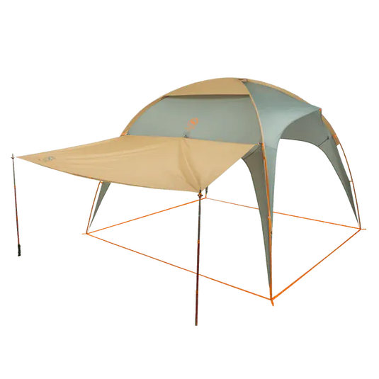Camping tent with a canopy on a white background