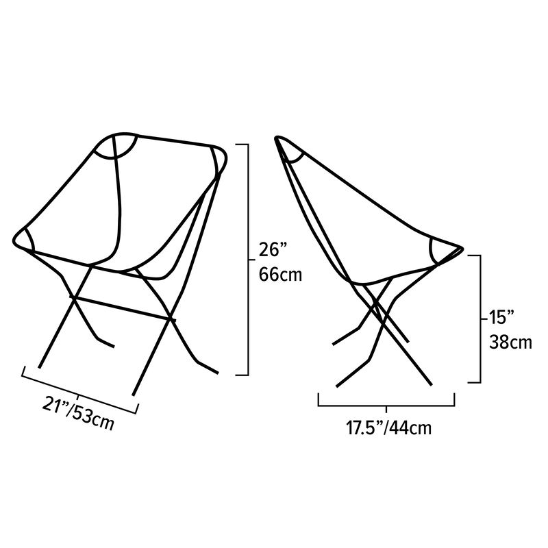Load image into Gallery viewer, Technical drawing of a geometric chair with dimensions labeled
