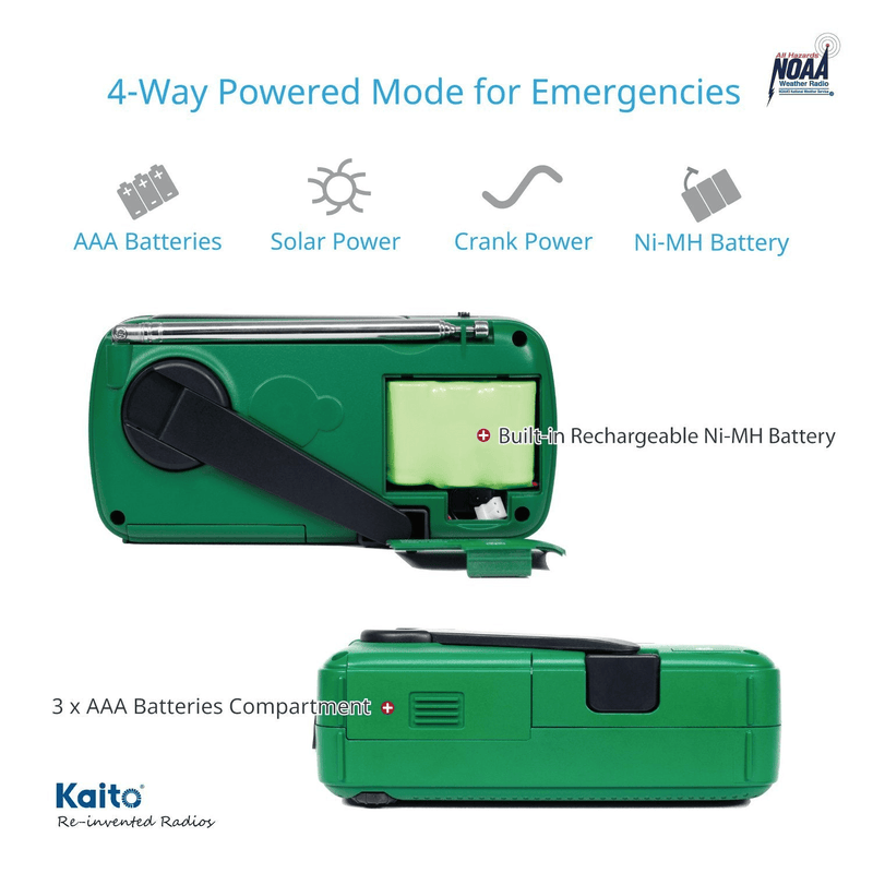 Load image into Gallery viewer, Green emergency radio with power options on a white background
