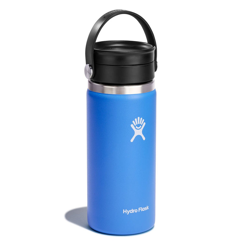 Load image into Gallery viewer, Blue Hydro Flask water bottle with black lid on a white background
