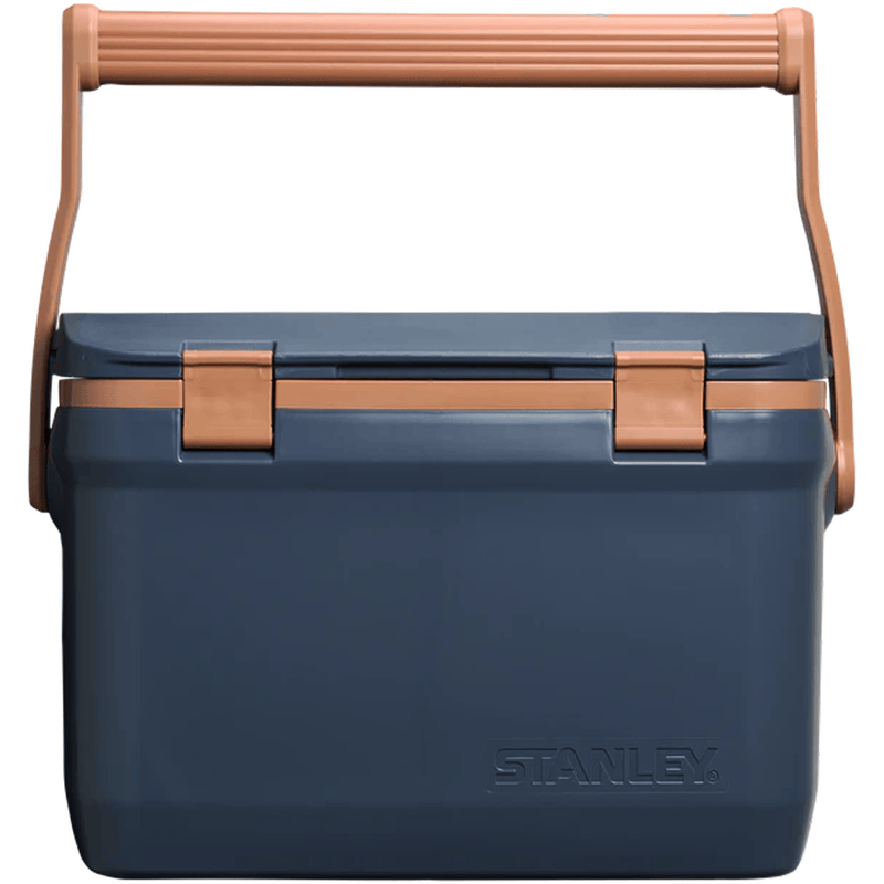 Load image into Gallery viewer, Blue cooler box with brown handles and Stanley logo on a white background
