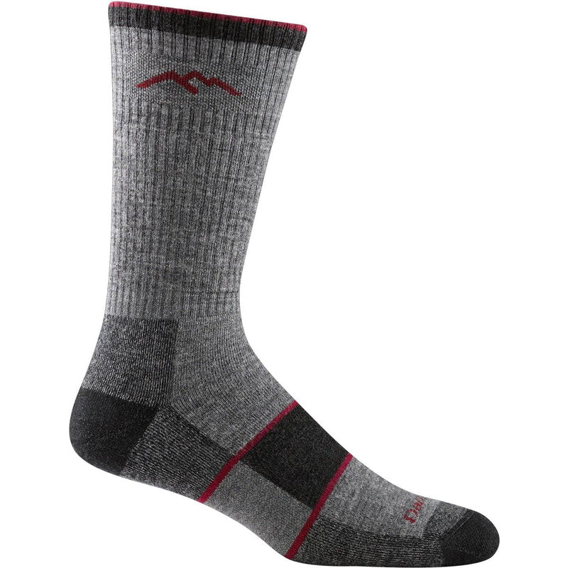 Load image into Gallery viewer, Gray hiking sock with red and black accents on a white background
