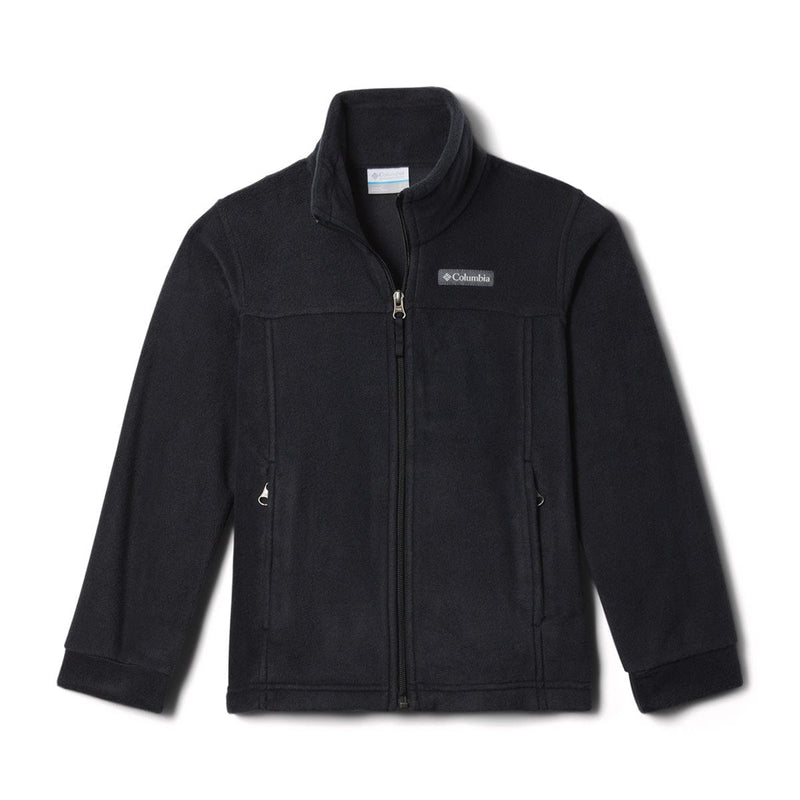 Load image into Gallery viewer, Black fleece jacket with Columbia logo on a white background
