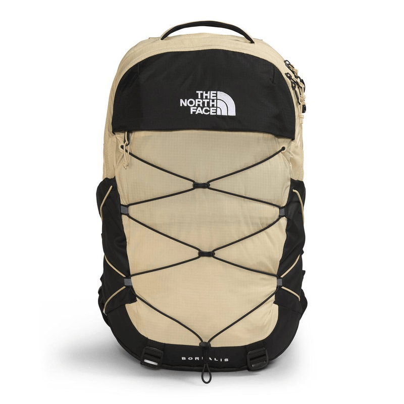 Load image into Gallery viewer, Beige and black backpack with The North Face logo on a white background
