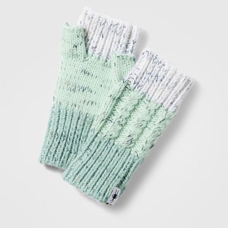 Load image into Gallery viewer, Pair of green and white fingerless gloves on a light gray background
