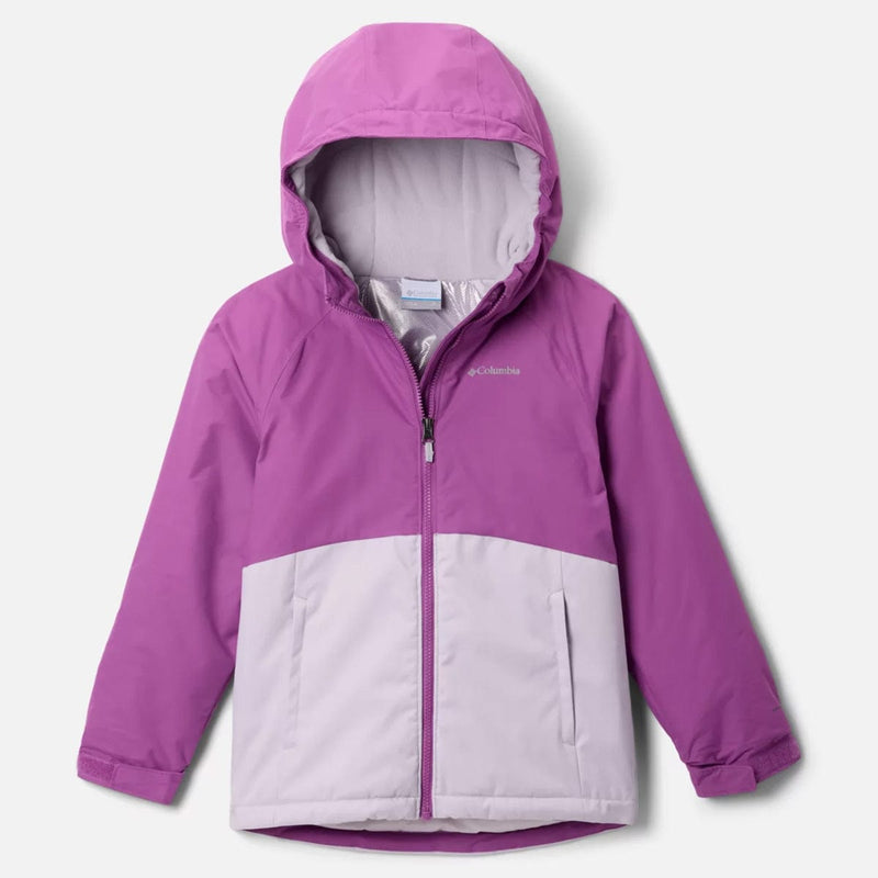 Load image into Gallery viewer, Purple and gray jacket with Columbia logo on a white background
