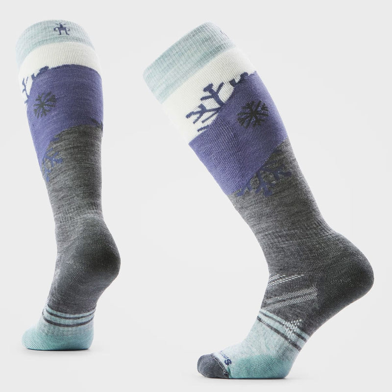 Load image into Gallery viewer, Pair of socks with gray, blue, and white design on a light gray background
