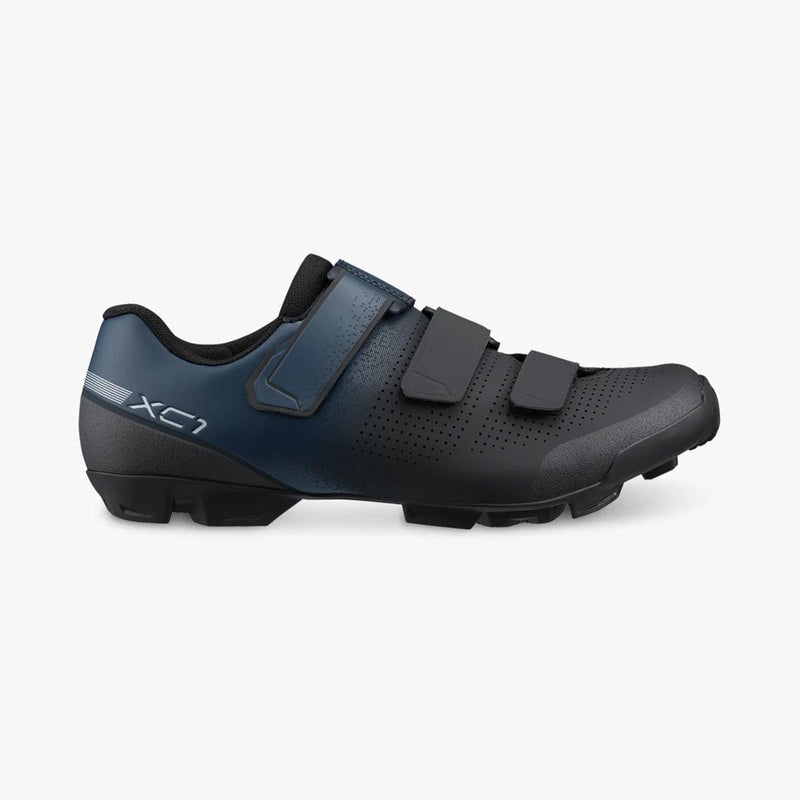 Load image into Gallery viewer, Blue and black cycling shoe on a white background
