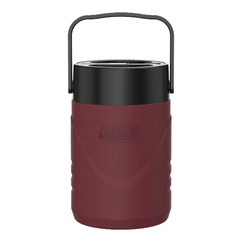 Load image into Gallery viewer, Maroon Coleman cooler with black lid on a white background
