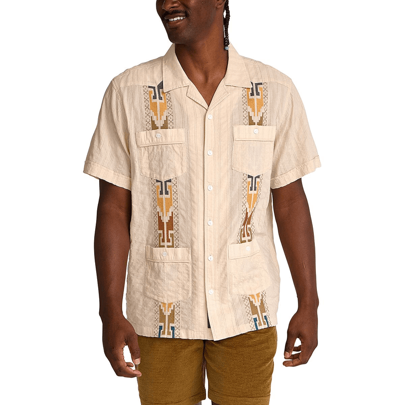 Load image into Gallery viewer, Howler Brothers Guayabera Shirt - Temple Tracks Oatmeal
