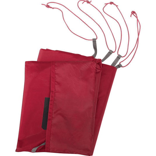 Red drawstring bag with a strap on a white background