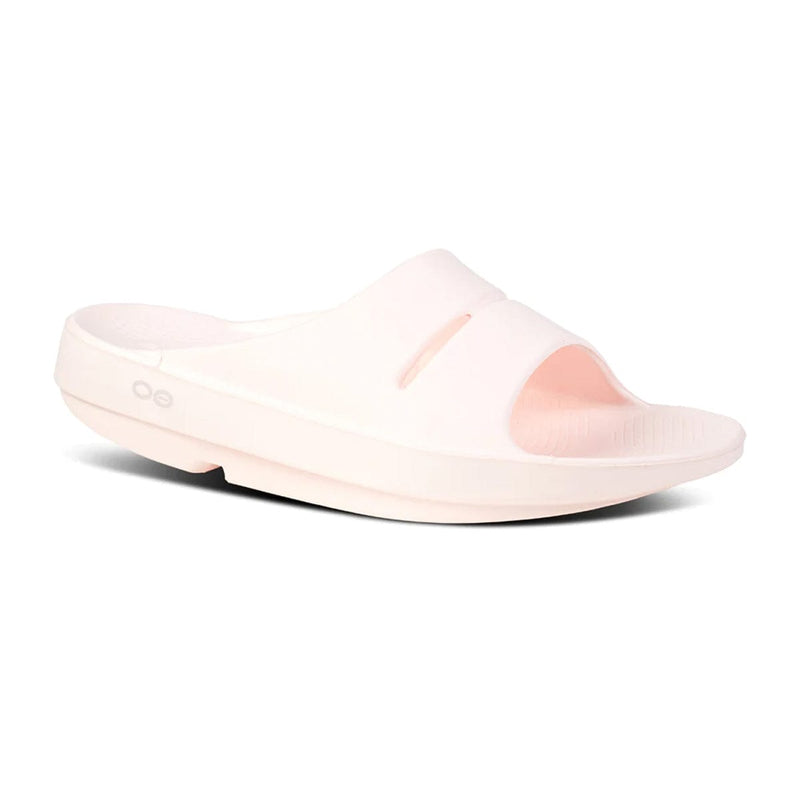 Load image into Gallery viewer, Oofos OOahh Slide sandal with a slip-on design, featuring the brand's logo on the strap.

