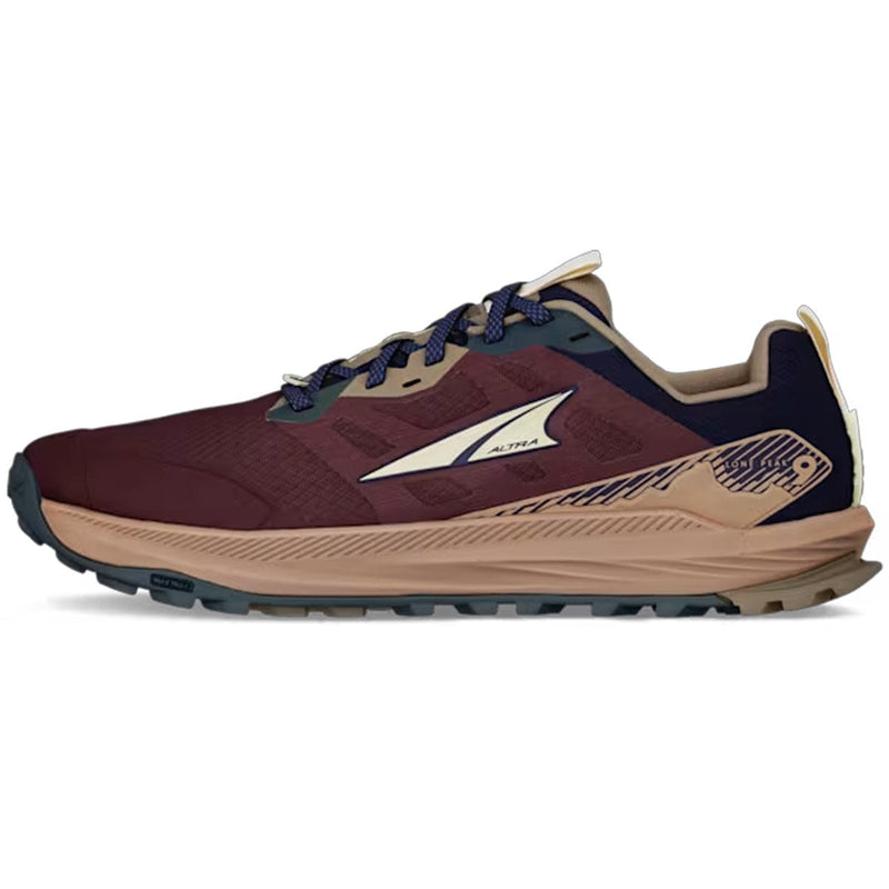 Load image into Gallery viewer, Maroon and beige running shoe with brand logo on a white background
