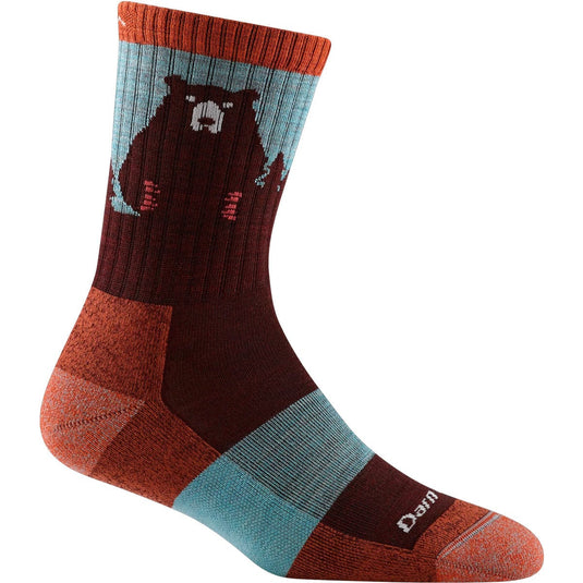 Multicolored sock with bear design on a white background