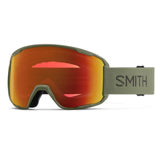 Smith goggles with red-tinted lens on a white background