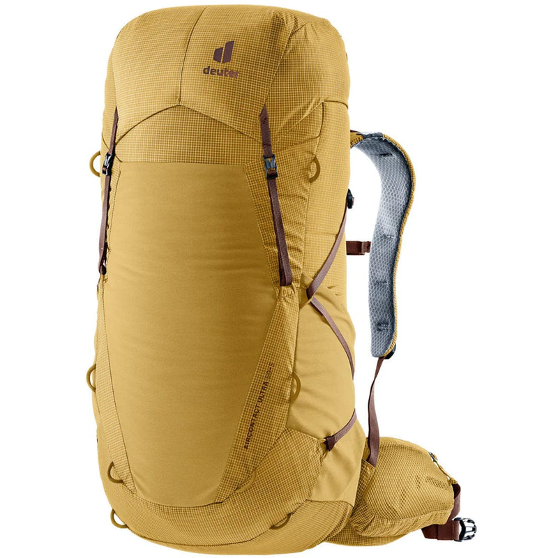 Load image into Gallery viewer, Yellow hiking backpack with visible brand logo on a white background
