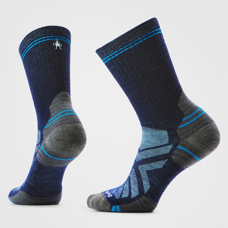 Load image into Gallery viewer, Pair of blue and gray socks with a subtle pattern on a light gray background

