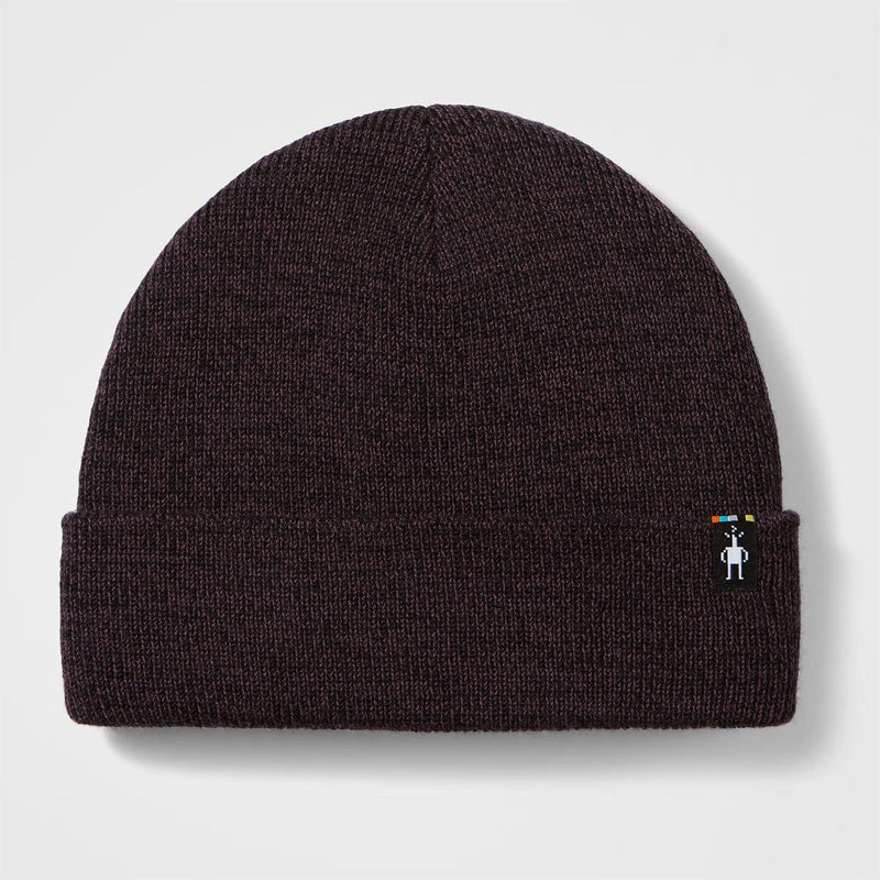Load image into Gallery viewer, mink knit beanie with a small logo on a light gray background
