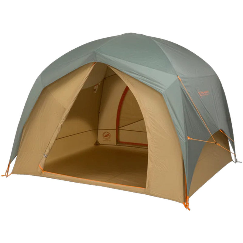 Load image into Gallery viewer, A large, dome-shaped family tent with a gray exterior and beige door frame, designed for car camping, featuring a zipper entry.
