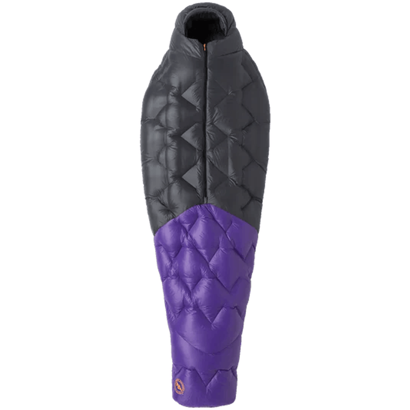 Load image into Gallery viewer, Black and purple quilted sleeping bag on a white background
