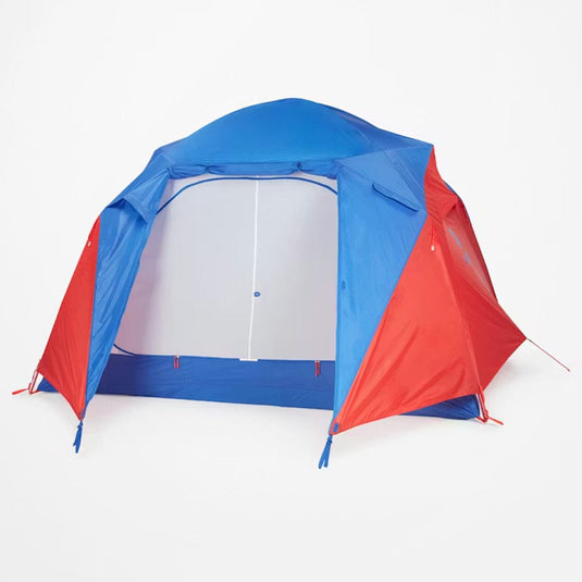 Red and blue tent on a white background
